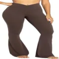 Femme pantalon yoga evase taille haute croisee slim fit sport fitness marron detail - S / Café