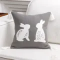 Fodera per cuscino con coniglietto pasquale ricamo in spugna lino decorazione primaverile. - 45x45cm / Grigio