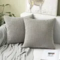 Grey corduroy waffle pillow cover modern nordic style soft square cushion case for sofa bed - Corn Kernel Texture - Light Gray