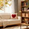 Beige cushion cover featuring a red embroidered heart design, cozy home decor style. - Large Heart / 45x45cm (Pillow Case Only) / Red