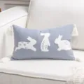 Blue Bunny Throw Pillow Cover Cotton Linen Tassel Cushion Case Spring Easter Decor - 30x50cm / Light Blue