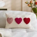 Decorative throw pillow cover with cute embroidered hearts, soft beige cushion case for home sofa. - Three Small Hearts / 30x50cm (Pillow Case Only) / Multicolor