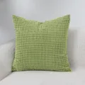 Green corduroy throw pillow case, modern corn-kernel texture cushion cover for sofa. - Corn Kernel Pattern - Light Green