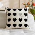 Fodera per cuscino ricamata a cuori neri e argentati, federa decorativa per San Valentino. - Bordo Nero Piccolo Cuore / 45x45cm / Nero