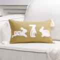 Easter rabbit throw pillow cover, mustard yellow cotton linen with white bunny embroidery. - 30x50cm / Yellow