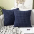 Navy blue corduroy throw pillow cover, modern minimalist square cushion case for sofa bed. - Corn Kernel Texture - Navy Blue
