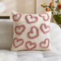 Beige throw pillow cover featuring cute pink tufted heart embroidery for home decor. - 9 Hearts / 45x45cm (Pillow Case Only) / Pink