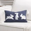 Blue lumbar throw pillow cover with white tufted Easter rabbits and corner tassels. - 30x50cm / Dark Blue