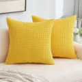 Yellow corduroy throw pillow cover, corn grain textured sofa cushion for modern living room decor. - Corn Kernel Texture - Yellow