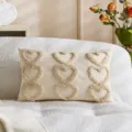Beige tufted heart throw pillow cover, rectangular decorative cushion case for home sofa decor. - 9 Hearts / 30x50cm (Pillow Case Only) / Beige