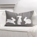 Grey Easter rabbit embroidered throw pillow cover with white tassels, soft cotton cushion. - 30x50cm / Gray