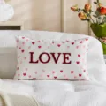Valentine's day throw pillow cover with love embroidery and cute red pink hearts design for sofa. - Inca Embroidery Dark Red LOVE / 30x50cm / Dark Red
