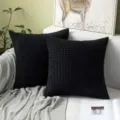 Black corduroy throw pillow cover waffle texture sofa cushion cover for home decor - Corn Kernel Texture - Black