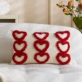 Romantic red heart tufted throw pillow cover, beige cotton canvas cushion case for sofa bedroom. - 9 Hearts / 30x50cm (Pillow Case Only) / Red