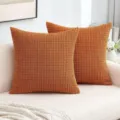 Corduroy throw pillow cover modern solid color square cushion case for couch sofa bed. - Orange-Yellow Corn Grain Texture