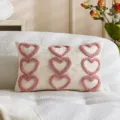 Beige throw pillow cover featuring pink tufted hearts, ideal for Valentine's Day decor. - 9 Hearts / 30x50cm (Pillow Case Only) / Pink