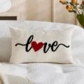 Valentine's Day plush throw pillow cover with love heart embroidery for couple home decor. - Red and Black LOVE / 30x50cm / Red & Black