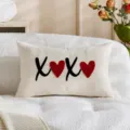 Valentine's Day decorative throw pillow cover, cute XOXO red heart embroidered cushion case. - Red and Black XOXO / 30x50cm / Red & Black