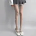 Sheer bow tights for women, summer thin anti-snag stockings with cute pearls for Lolita style. - One Size / Rhinestone White Sheer Socks with White Bow