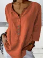 Detailed view of a casual orange notch collar button-down long sleeve shirt for women's daily wear. - S / Orange Red