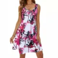 Women Summer Casual Boho Tropical Print Sleeveless Dress Elegant Beach Party Sundress - S / Brick Red