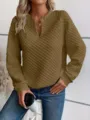 Women's deep V-neck quilted long sleeve casual sweatshirt autumn top for daily wear. - S / Brown