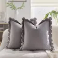 Fodera per cuscino in morbido velluto grigio con elegante bordo a volant per casa - 30x50cm Senza Anima / Bordo a mezzaluna grigio chiaro