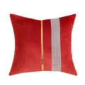 Red velvet cushion cover with gold stripe and rhinestone decor, perfect for elegant home decor. - Red Rhinestone Applique