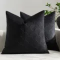 Black velvet throw pillow cover with elegant ginkgo leaf quilted pattern for sofa couch decor. - Black Ginkgo Leaf Cushion Covers