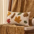 Autumn maple leaf embroidered cushion cover, decorative throw pillow case for fall home decor. - Maple Leaf 01 Lumbar Pillows