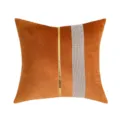 Orange velvet pillow cover with gold stripe and rhinestone band for modern home decor - Orange Rhinestone Applique