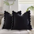 Fodera per cuscino in velluto nero con bordo smerlato, Elegante federa per divano - Bordo a festoncino nero