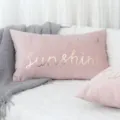 Pink velvet lumbar pillow cover featuring gold foil lettering design for modern home decor. - 30*50cm (Insert Not Included) / Light Pink Hello Sunshine Gold Foil