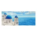 Santorini scenery print door curtain, blue dome architecture fabric window curtain. - Small Velcro Curtains 7