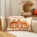 Federa per cuscino autunnale con zucca e pon pon, copricuscino decorativo per divano e casa. - 3 Bordi a pompon a zucca 1
