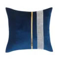 Blue velvet cushion cover featuring a chic gold stripe and sparkling rhinestone decoration. - Navy Blue Rhinestone Applique