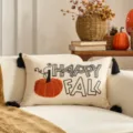Fodera per cuscino decorativa ricamata con zucca autunnale e nappe nere per divano. - HappyFull