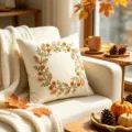 Fodera per cuscino ricamata con foglie d'acero autunnali, decorazione accogliente per divano. - 45*45 (Senza Anima) / Corona Autunnale