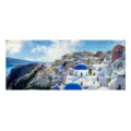 Santorini landscape print fabric door curtain home decoration beautiful blue dome house design - Small Velcro Curtain 13