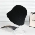 Μαύρο πλεκτό μάλλινο bucket hat γυναικείο, χοντρό ζεστό χειμερινό καπέλο μόδας σικ. - M (56-58cm) / XT2559 μαύρο