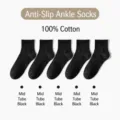 Black cotton mid-tube socks for daily wear, comfortable solid color athletic crew socks pair. - One Size / Mid Tube Black