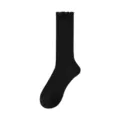 Women black ribbed mid-tube socks with stylish lettuce edge, thin and breathable summer. - One Size / Black