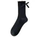 Calcetines de media caña negros para mujer con bonitos volantes y lazo, estilo japonés. - Talla única / Negro puro