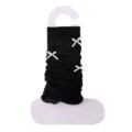 Black knitted leg warmers for women featuring sweet white bow accents and breathable mesh design. - One Size / Black