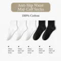 Men's solid color mid-tube socks, 100% cotton breathable anti-odor casual daily wear. - One Size / Mid Tube 3 White 2 Black