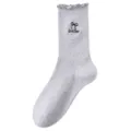 Calcetines grises con volantes y bonito bordado de lazo, cómodos calcetines de algodón. - Talla única / Gris claro