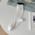 Mujeres verano calcetines finos de malla blanco tierno bordado cachorro volantes calcetines - Talla única / Blanco Nieve