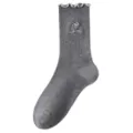 Calcetines grises con volantes y bordado de lazo de algodón calcetines casuales mujer - Talla única / Gris oscuro