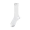 White ruffle trim mid tube socks for women, sweet Japanese style ribbed cotton socks. - One Size / White