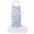 Light blue knit leg warmers with sweet bow, breathable mesh long socks for women. - One Size / Haze Blue